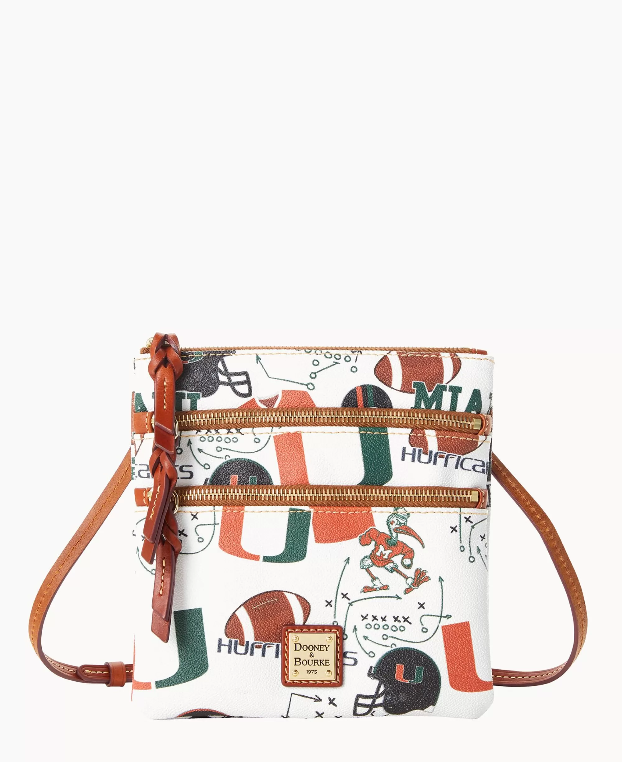 Dooney & Bourke Game Day Ready | Printed Fabric^Collegiate University of Miami N S Triple Zip Crossbody