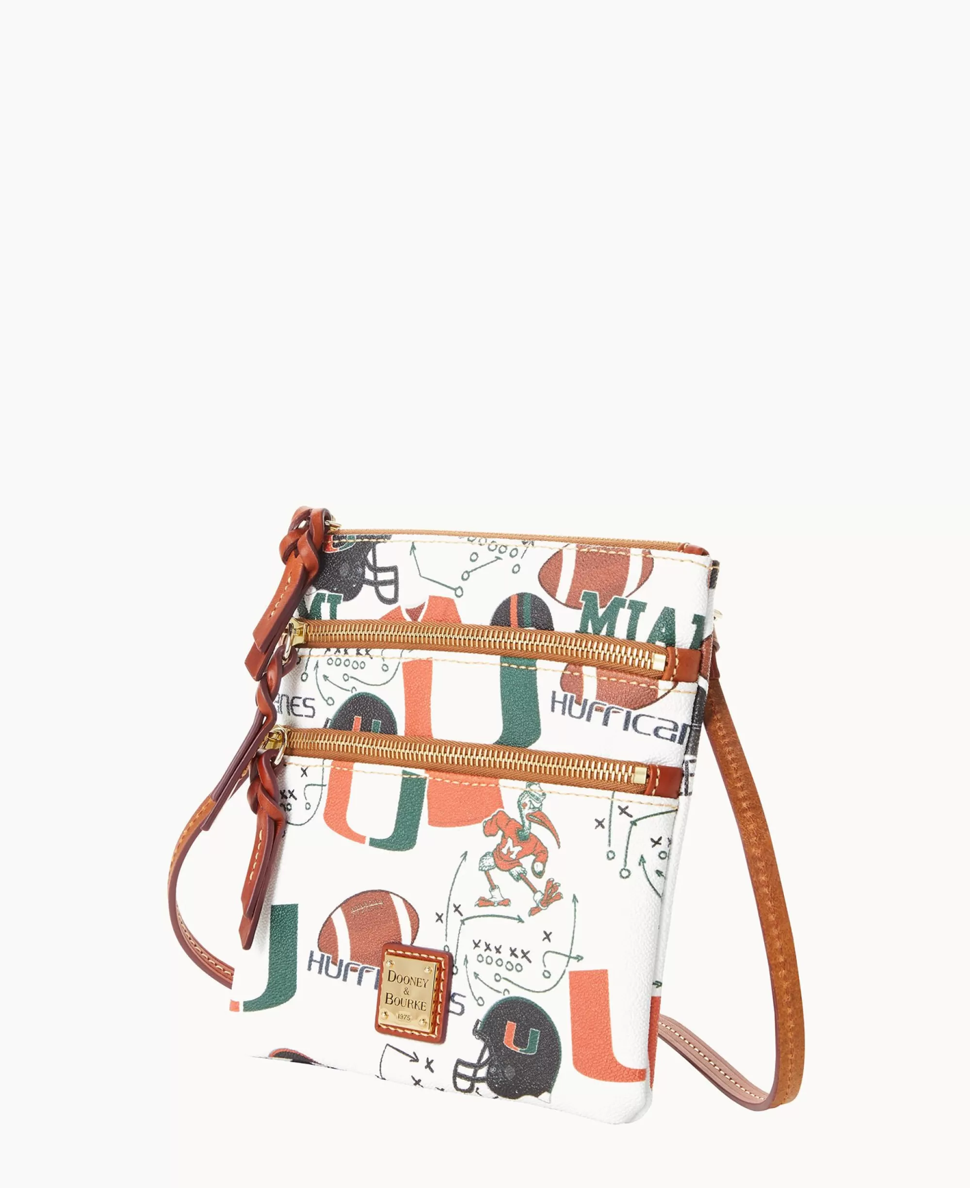 Dooney & Bourke Game Day Ready | Printed Fabric^Collegiate University of Miami N S Triple Zip Crossbody