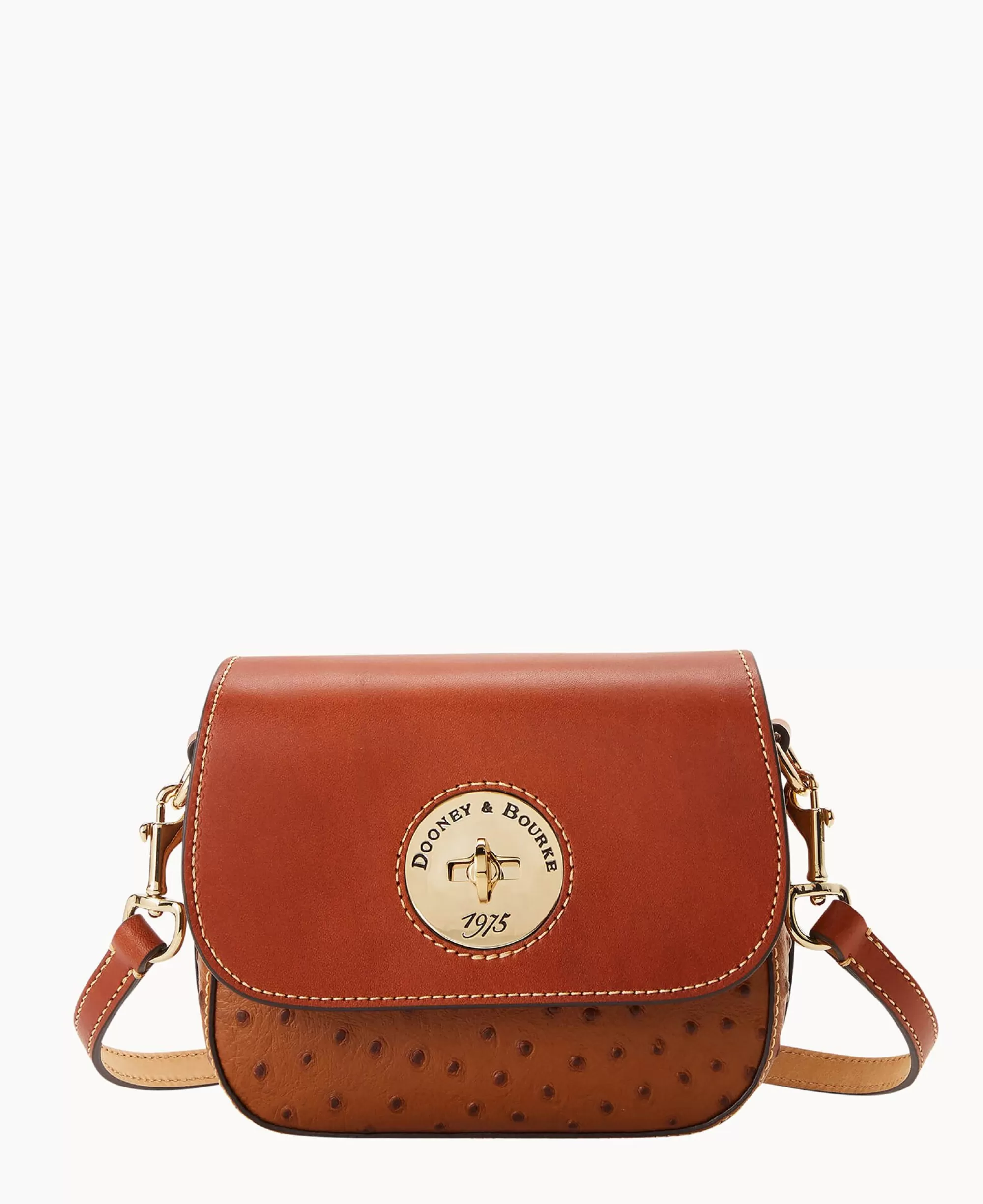 Dooney & Bourke The Ostrich Turnlock Collection | Exotic Leather^Ostrich Turnlock Flap Saddle