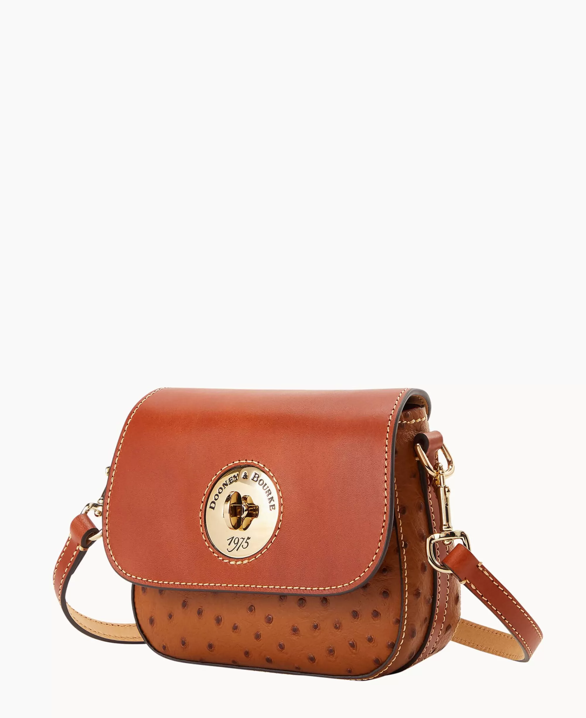 Dooney & Bourke The Ostrich Turnlock Collection | Exotic Leather^Ostrich Turnlock Flap Saddle